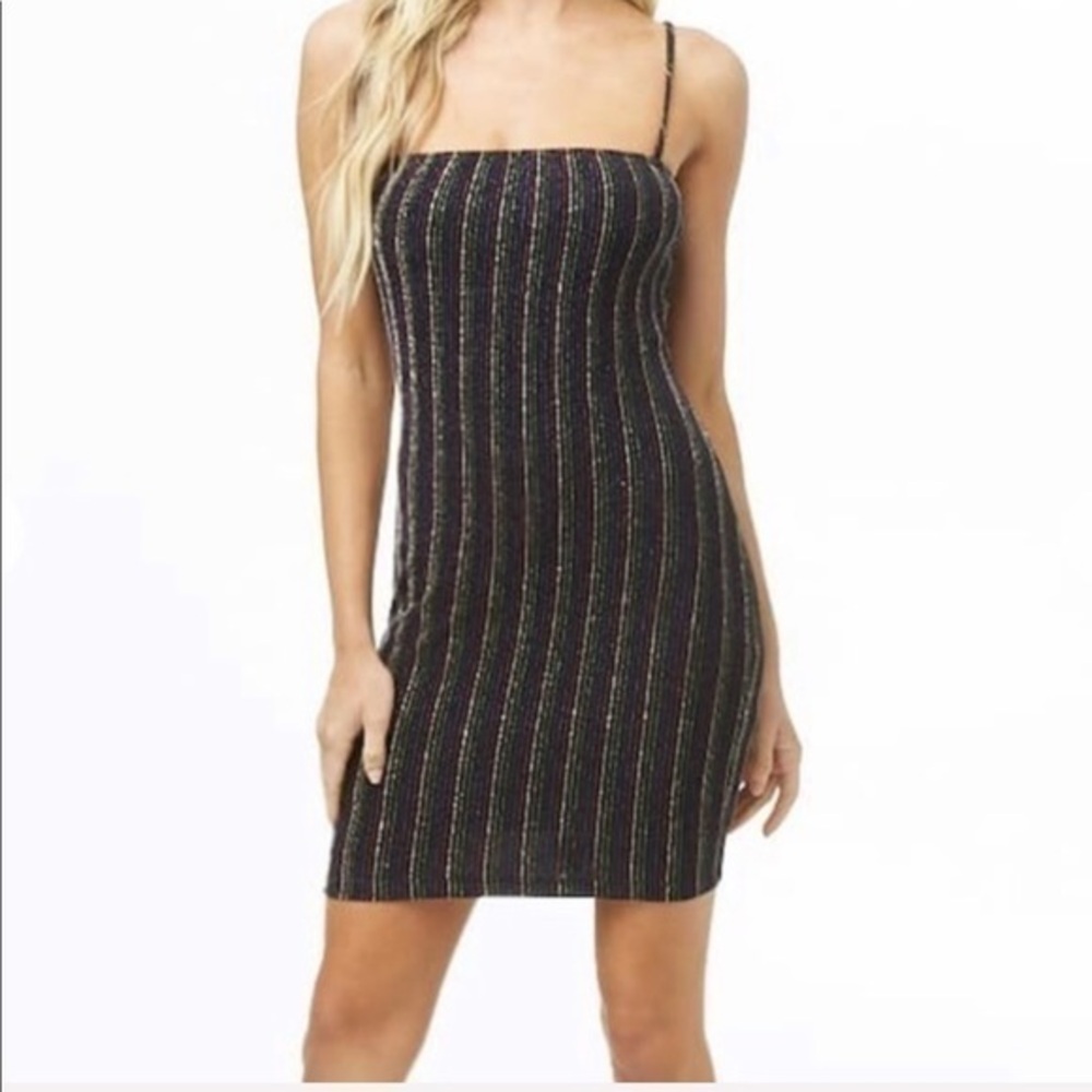 Publik Dress Metallic Rainbow Striped Bodycon NWT